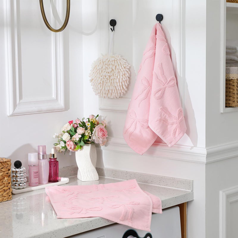FuWeave 2 Pcs Pink Hand Towels for Bathroom Coquette Bow Hand Towels 100% Cotton Absorbent Decorative Jacquard Weave Bath Decor Preppy Bathroom Decor Gift  13.7 x 29.5 Inch - Image 4